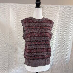 Land’s End Fair Isle Sweater Vest 100% Shetland Wool Burgundy Medium Academia